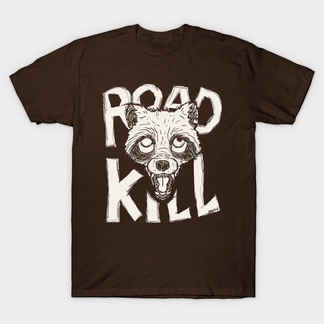 Roadkill Raccoon (Knockout Version) T-Shirt by Jan Grackle